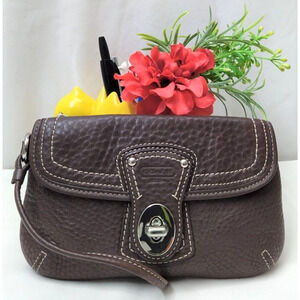 Coach Legacy Brown Pebbled Leather Turnlock Zipper Closure Wristlet -Coin Wallet